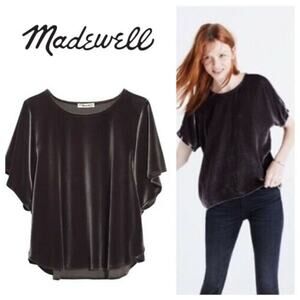 Madewell Women's Velvet Butterfly Sleeves Blouse Velour Gray Small